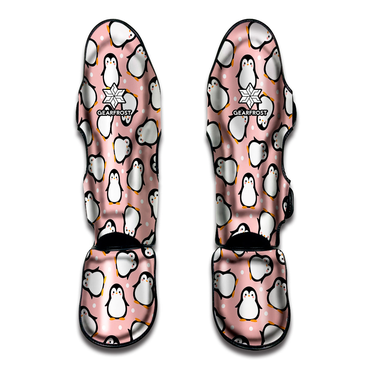 Pink Polka Dot Penguin Pattern Print Muay Thai Shin Guards