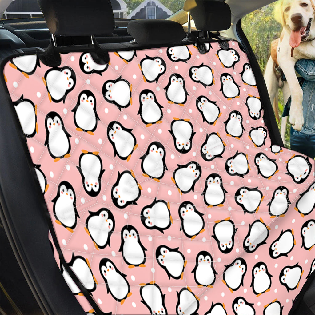 Pink Polka Dot Penguin Pattern Print Pet Car Back Seat Cover