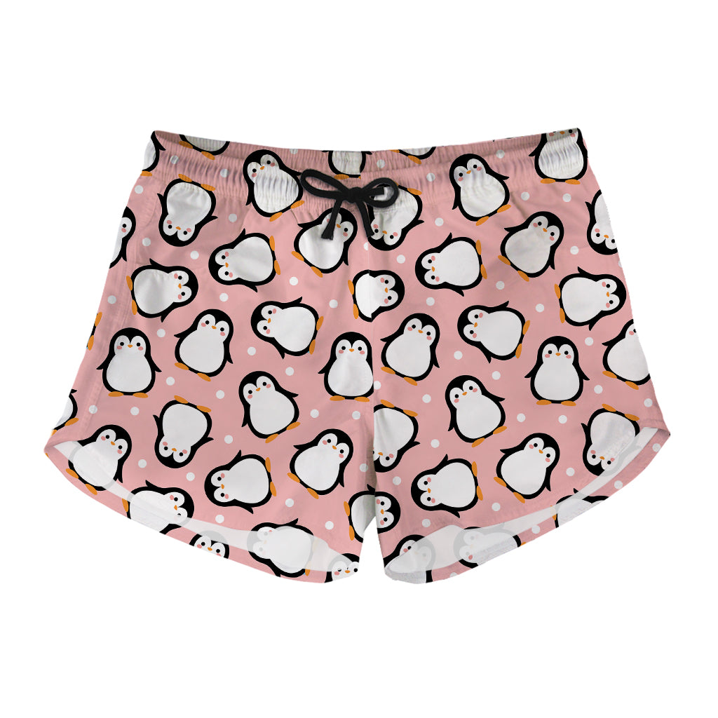 Pink Polka Dot Penguin Pattern Print Women's Shorts