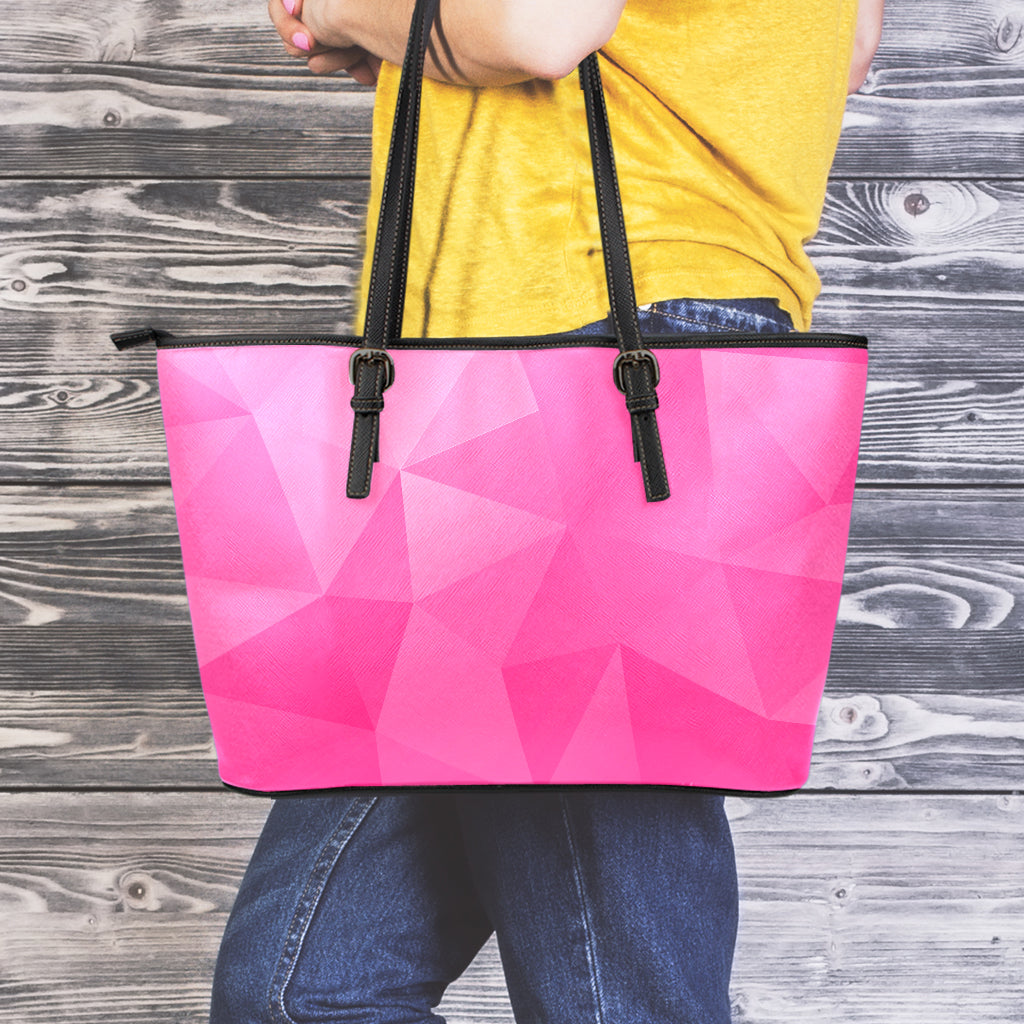 Pink Polygonal Geometric Print Leather Tote Bag