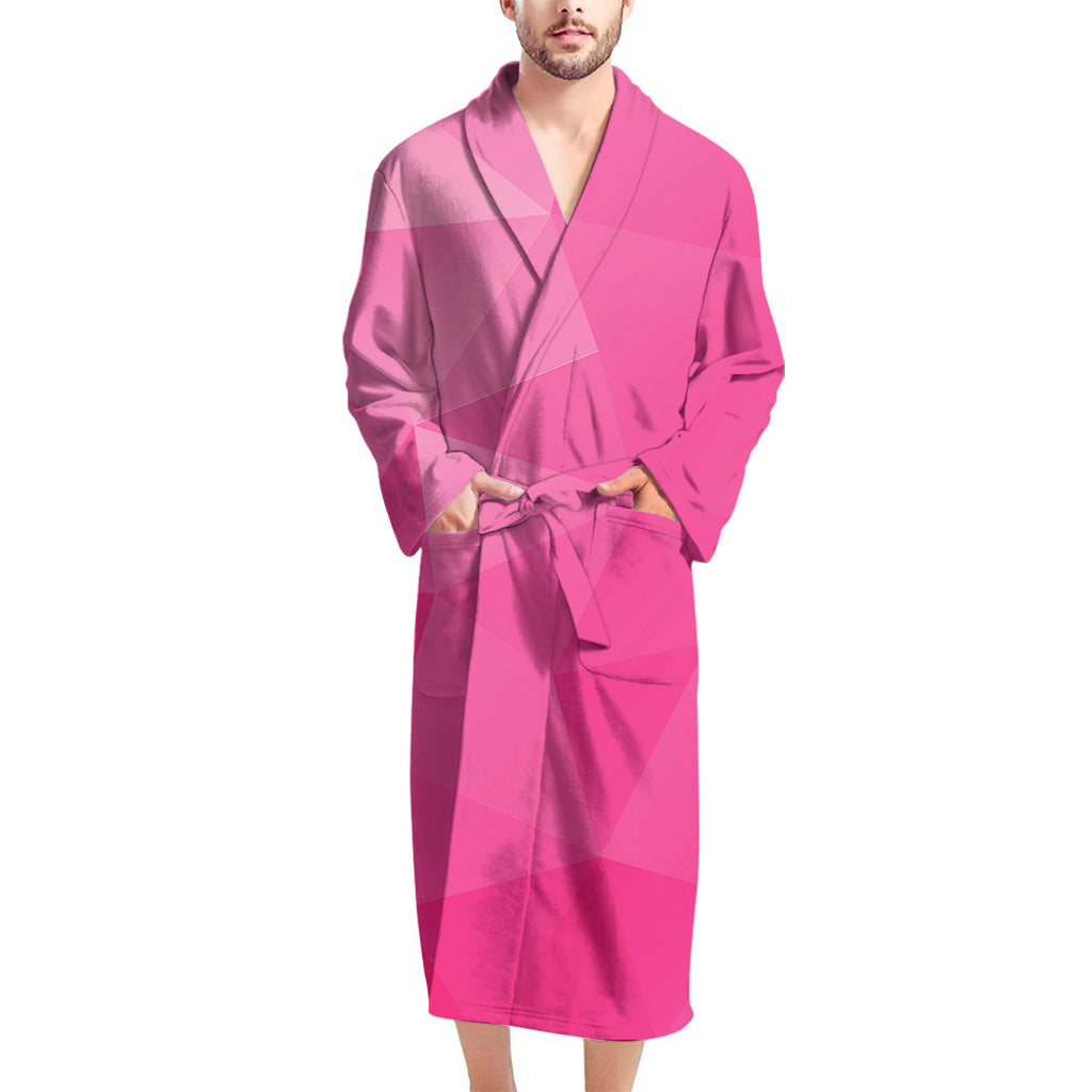 Pink Polygonal Geometric Print Men's Bathrobe