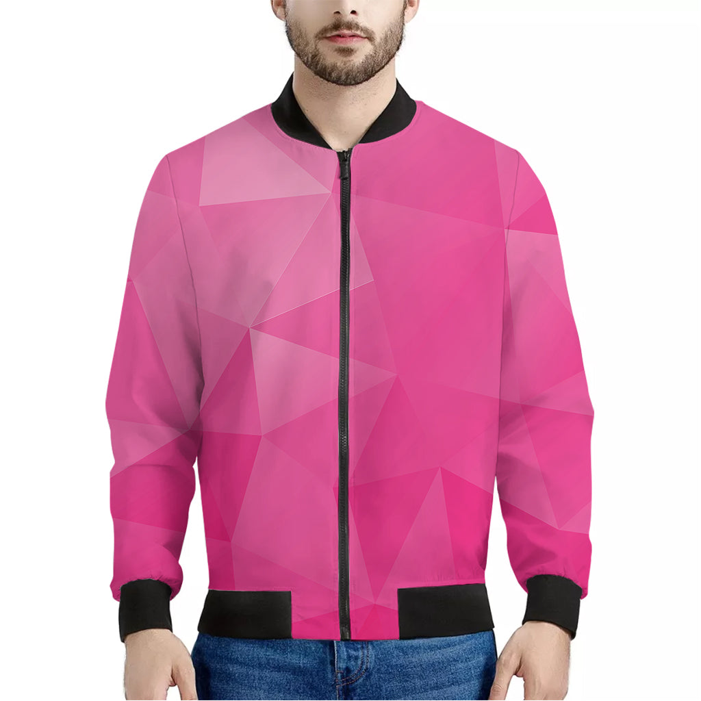 Pink Polygonal Geometric Print Men's Bomber Jacket