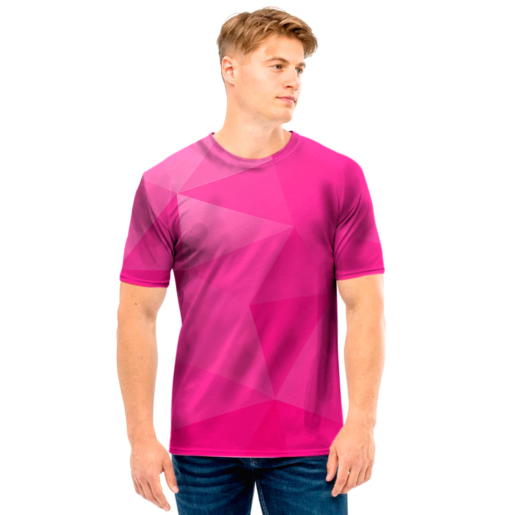 Pink Polygonal Geometric Print Men's T-Shirt