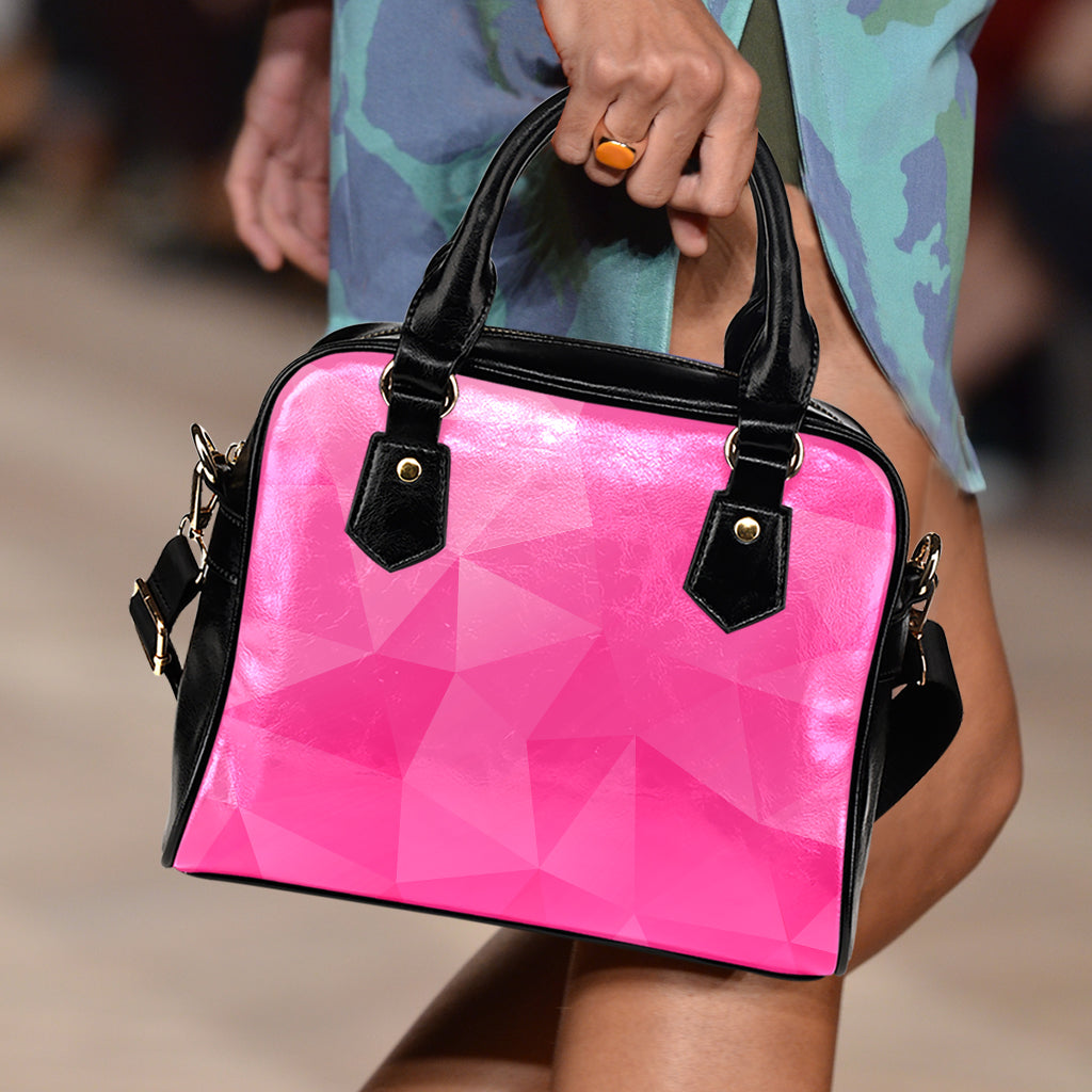 Pink Polygonal Geometric Print Shoulder Handbag