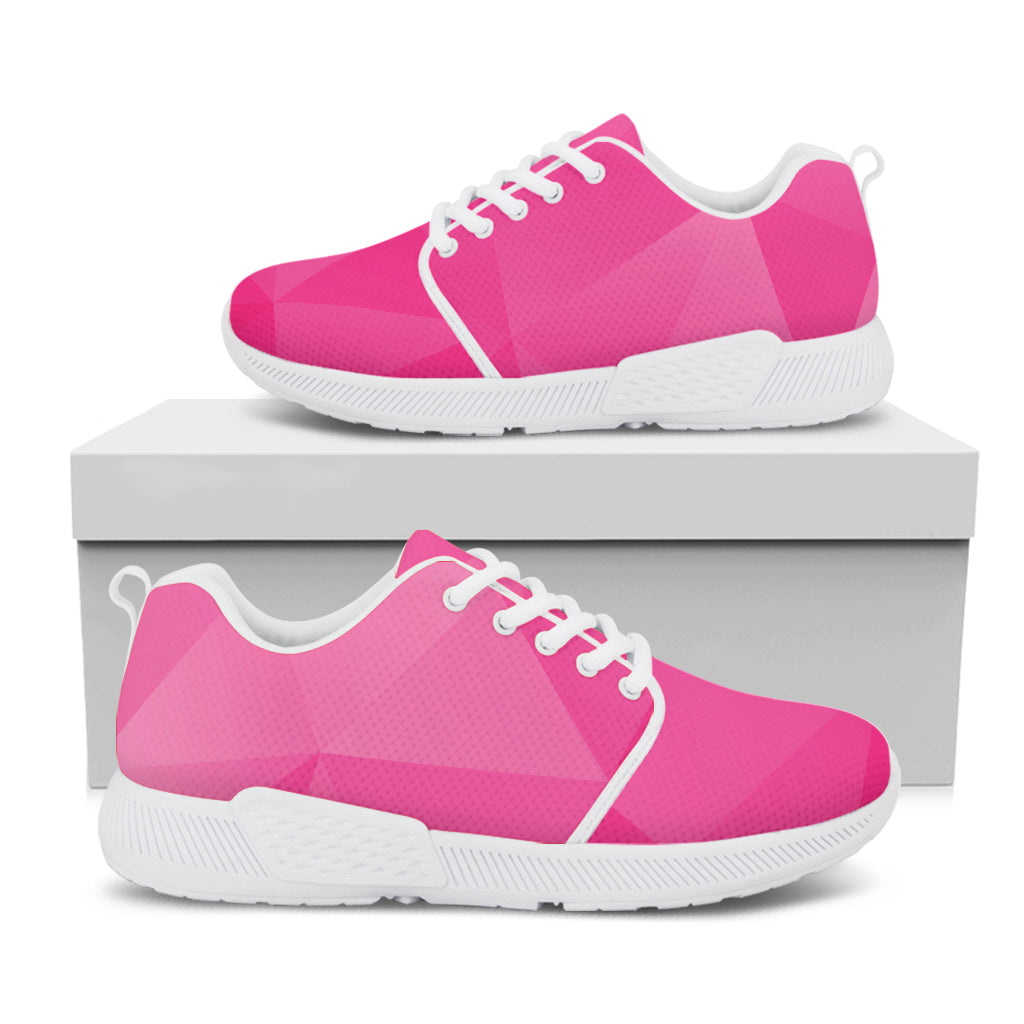 Pink Polygonal Geometric Print White Athletic Shoes