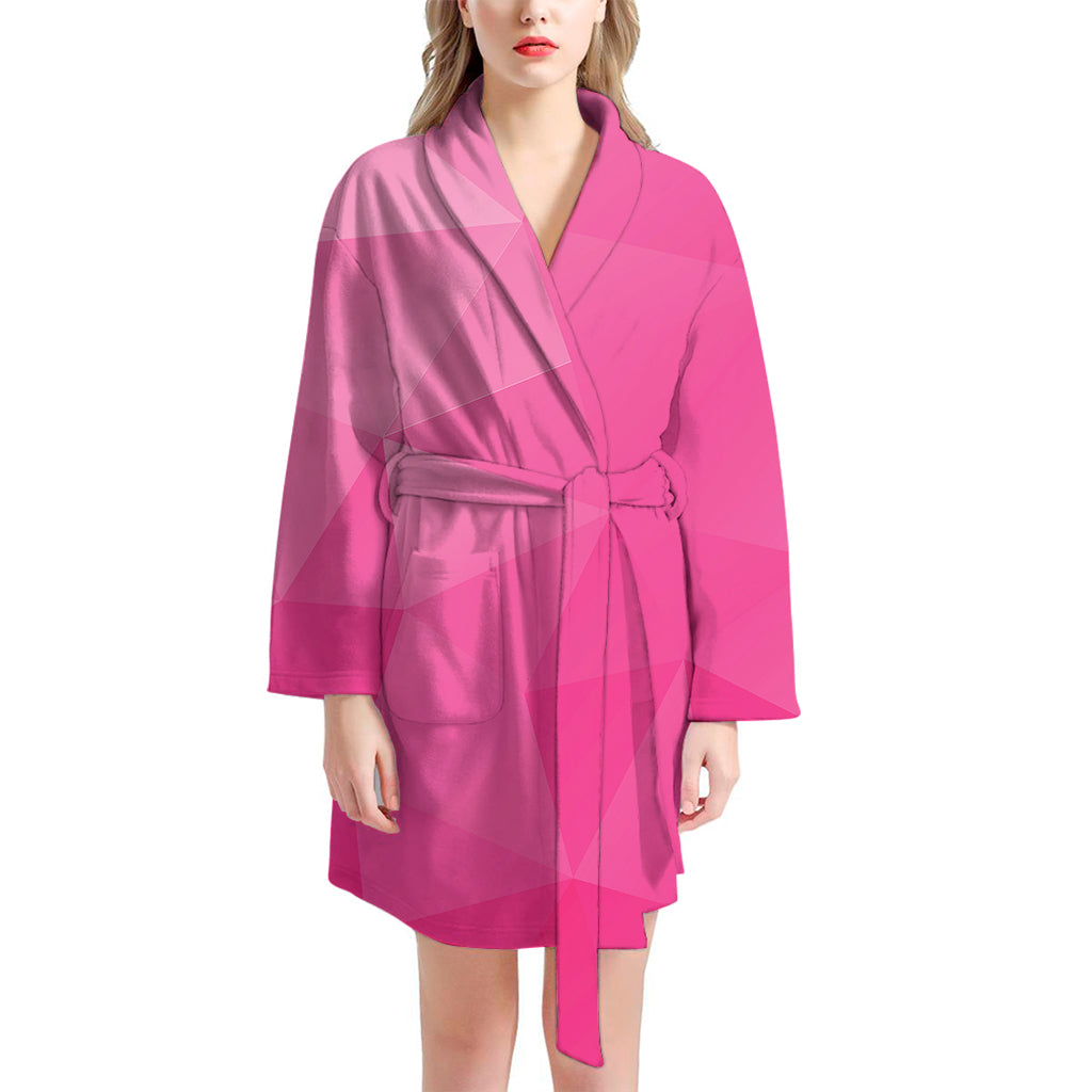 Pink Polygonal Geometric Print Women's Bathrobe