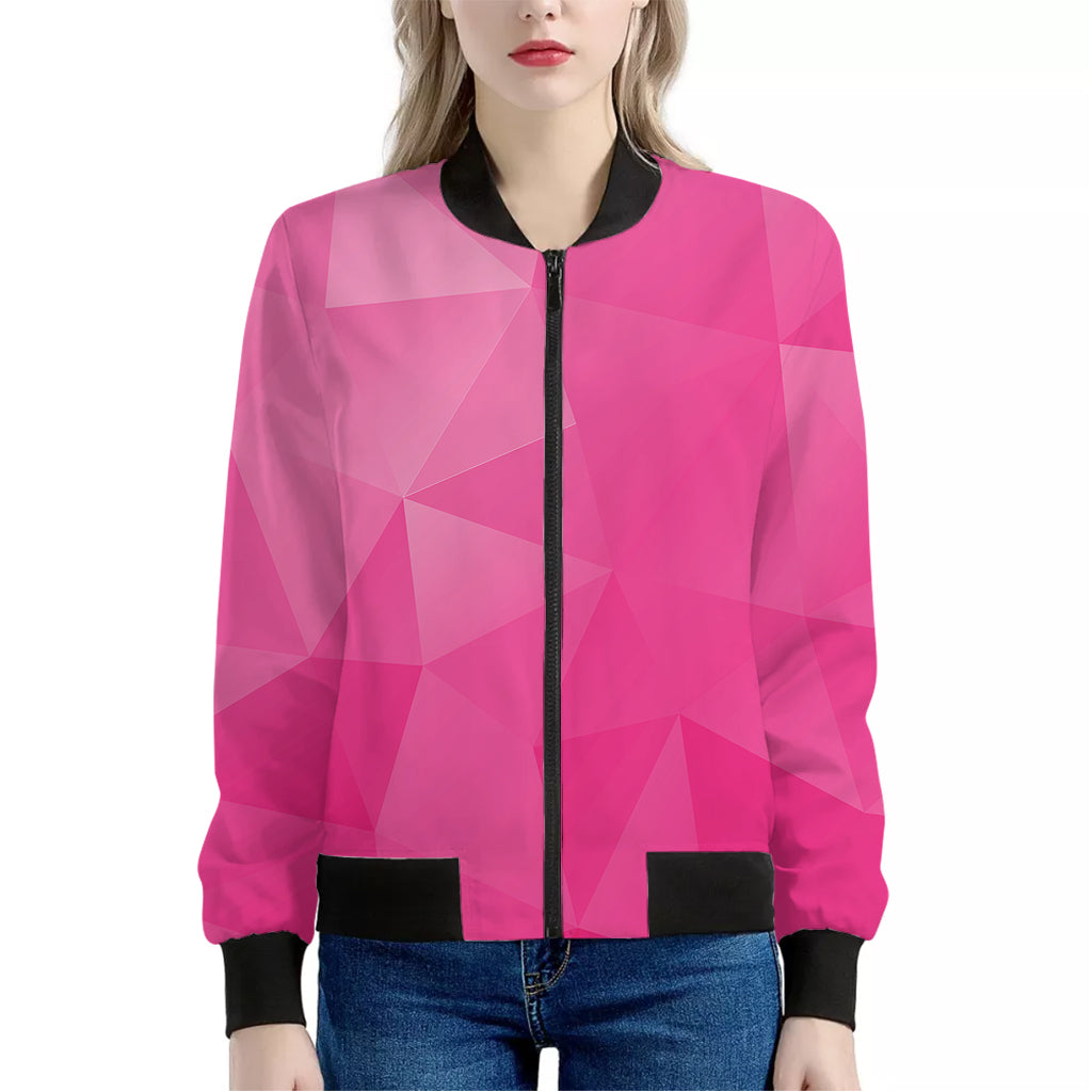 Pink Polygonal Geometric Print Women's Bomber Jacket