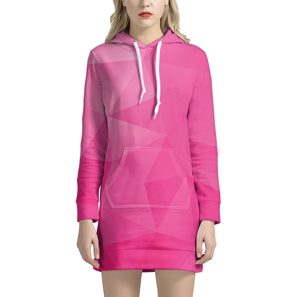 Pink Polygonal Geometric Print Women's Pullover Hoodie Dress