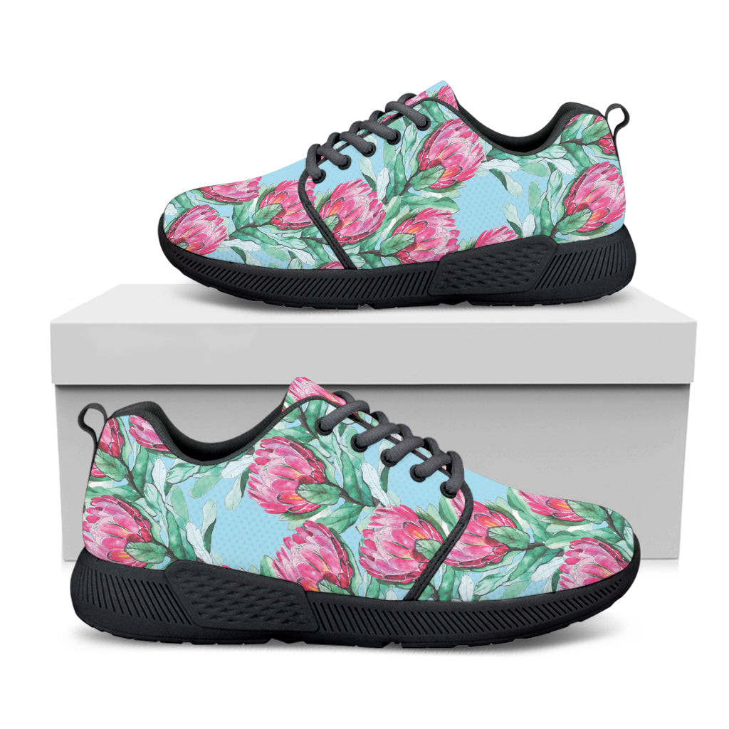 Pink Protea Pattern Print Black Athletic Shoes