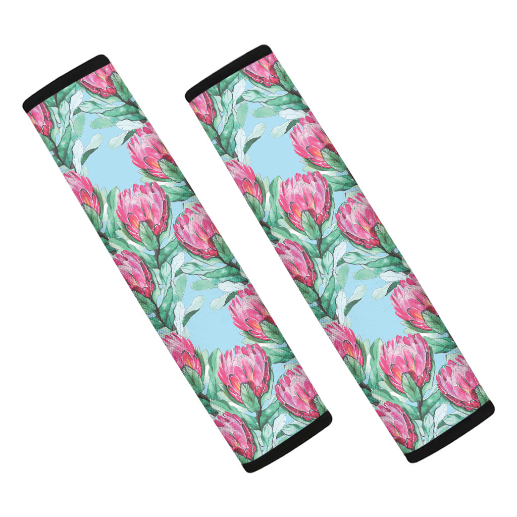 Pink Protea Pattern Print Car Seat Belt Covers