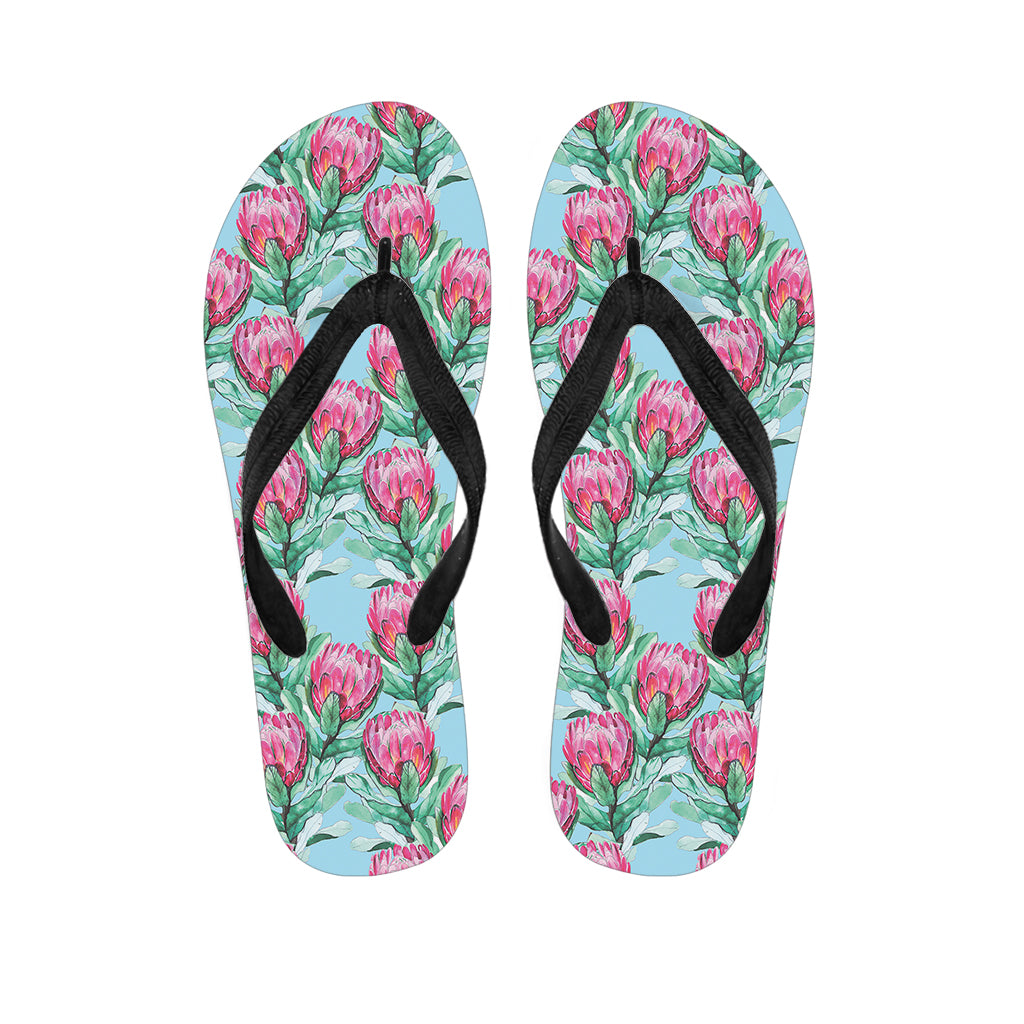 Pink Protea Pattern Print Flip Flops