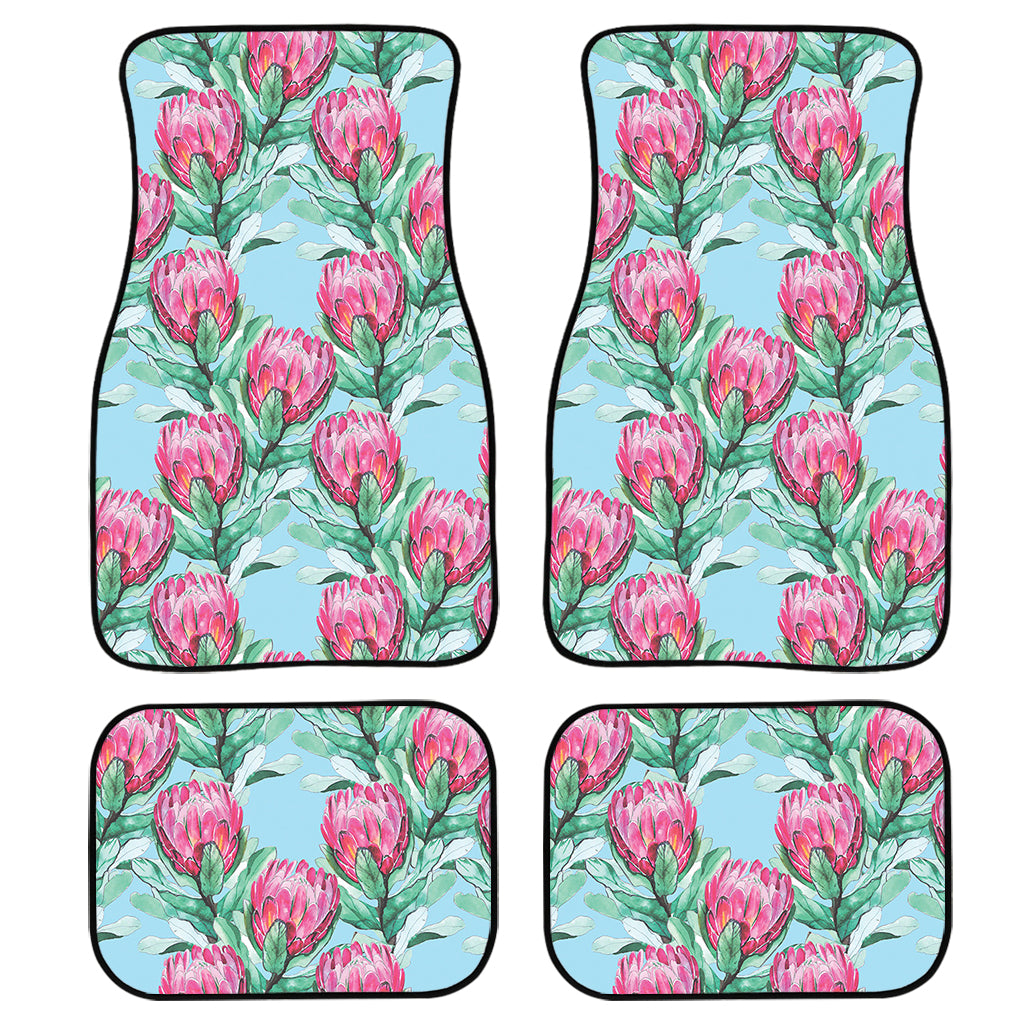 Pink Protea Pattern Print Front and Back Car Floor Mats