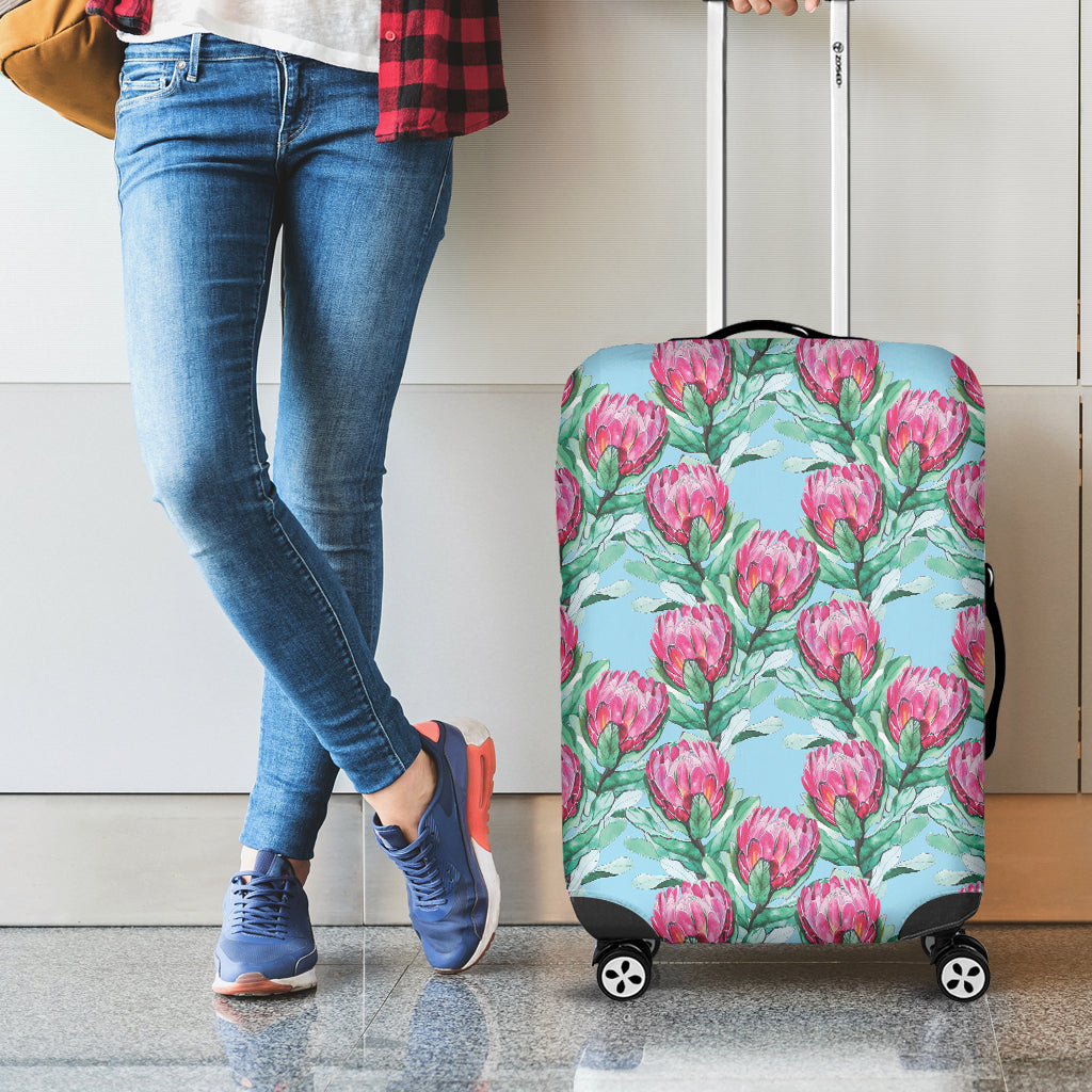 Pink Protea Pattern Print Luggage Cover