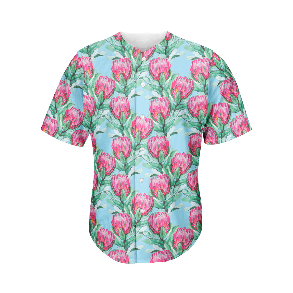 Pink Protea Pattern Print Men's Baseball Jersey