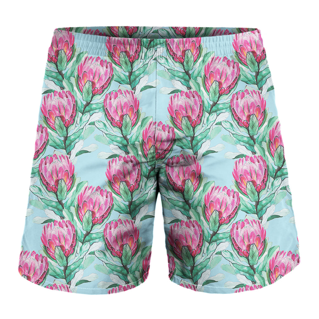 Pink Protea Pattern Print Men's Shorts