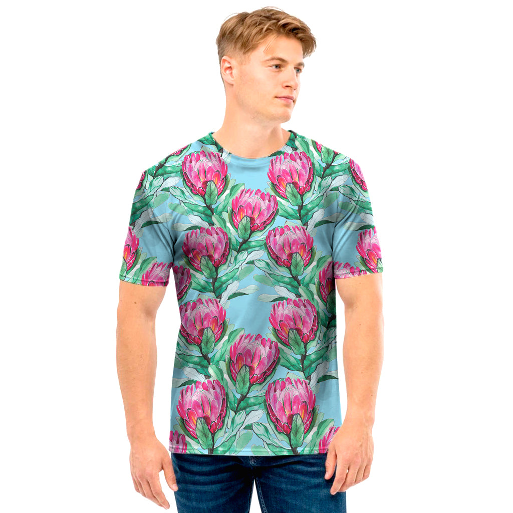 Pink Protea Pattern Print Men's T-Shirt