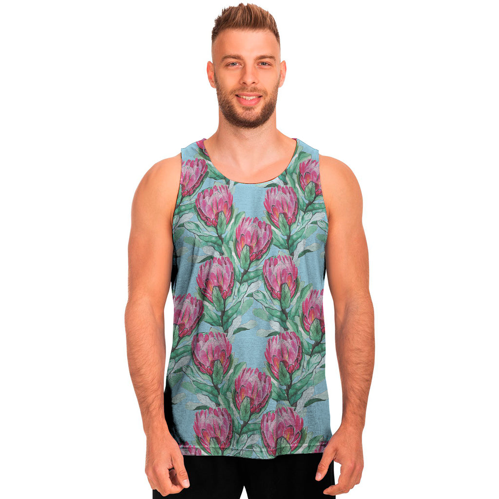 Pink Protea Pattern Print Men's Tank Top