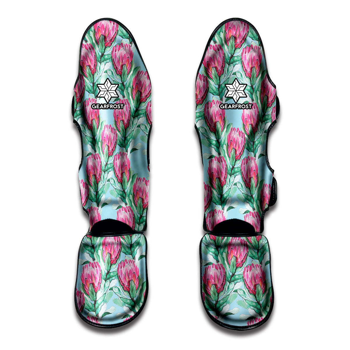 Pink Protea Pattern Print Muay Thai Shin Guards