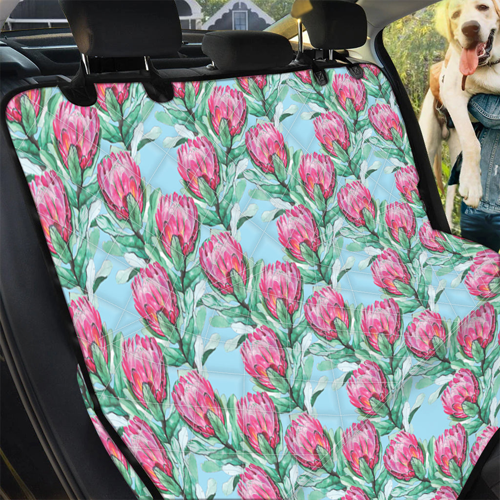 Pink Protea Pattern Print Pet Car Back Seat Cover