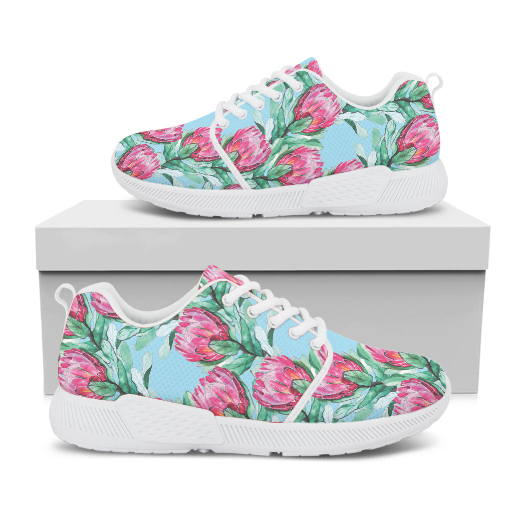 Pink Protea Pattern Print White Athletic Shoes