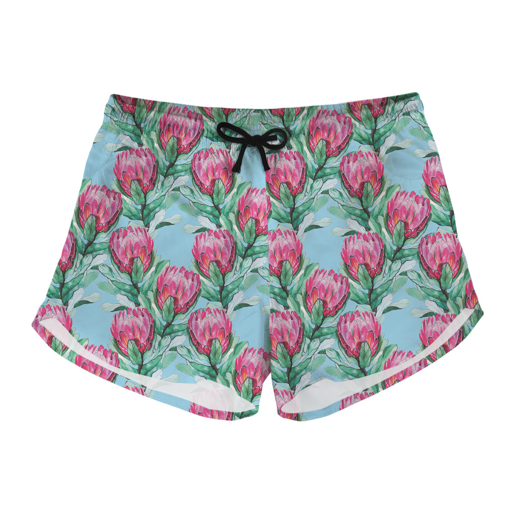 Pink Protea Pattern Print Women's Shorts