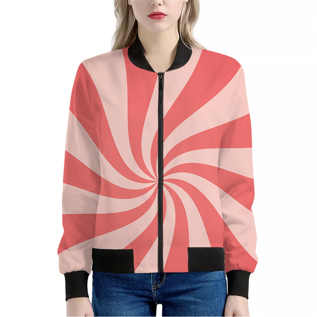 Pink Psychedelic Swirl Print Women's Bomber Jacket