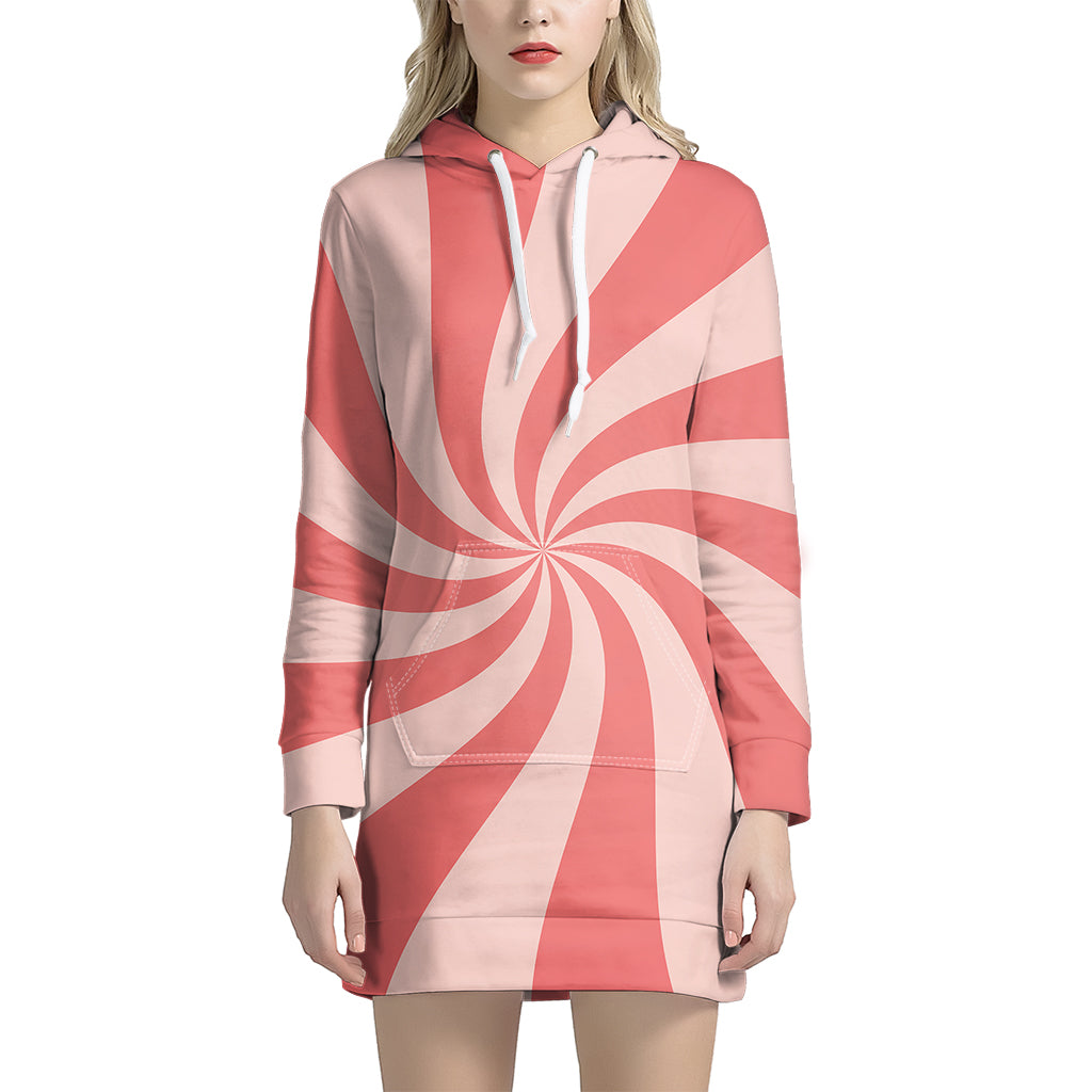 Pink Psychedelic Swirl Print Women's Pullover Hoodie Dress