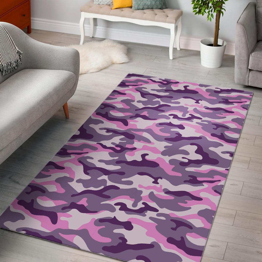 Pink Purple And Grey Camouflage Print Area Rug