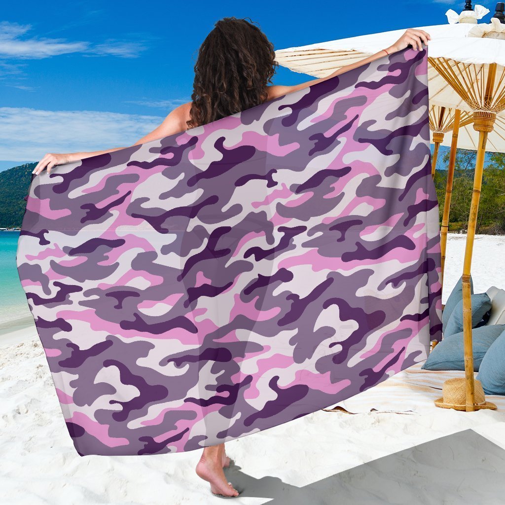 Pink Purple And Grey Camouflage Print Beach Sarong Wrap