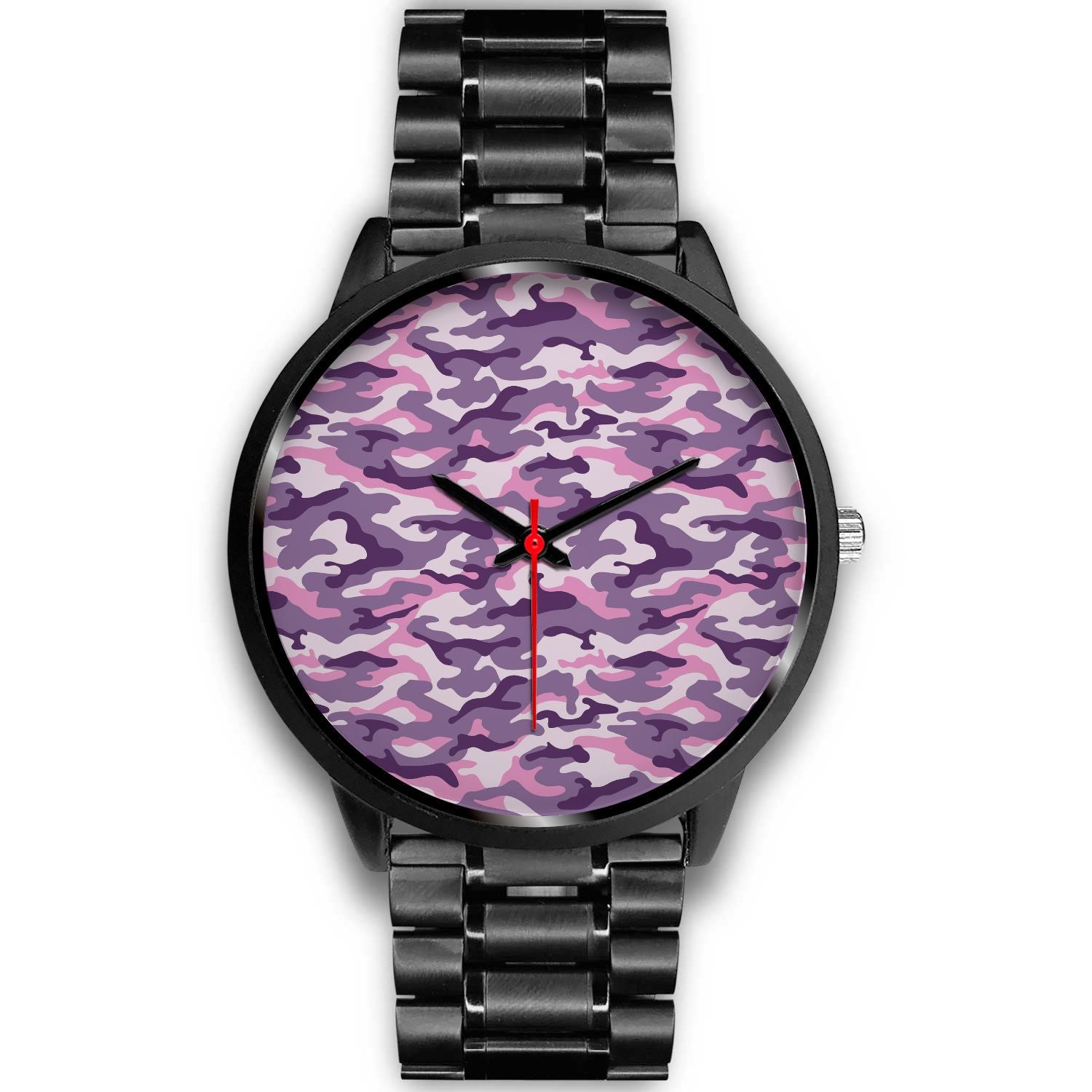 Pink Purple And Grey Camouflage Print Black Watch