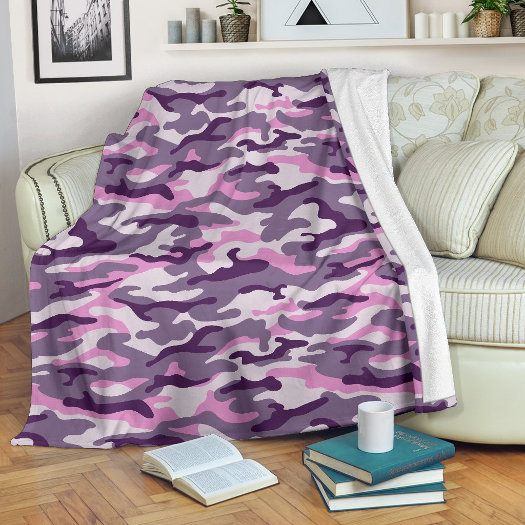 Pink Purple And Grey Camouflage Print Blanket