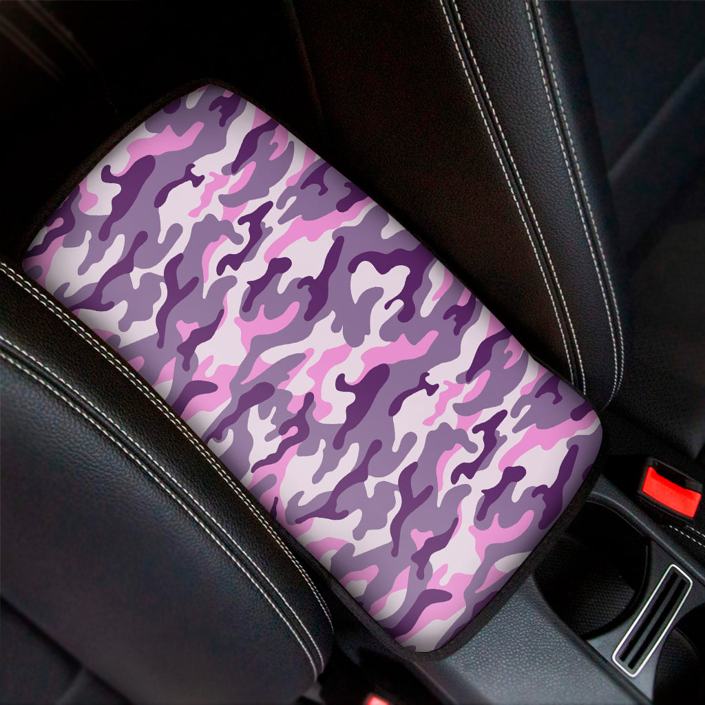 Pink Purple And Grey Camouflage Print Car Center Console Cover