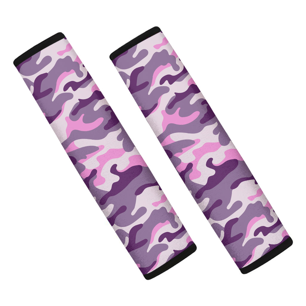 Pink Purple And Grey Camouflage Print Car Seat Belt Covers