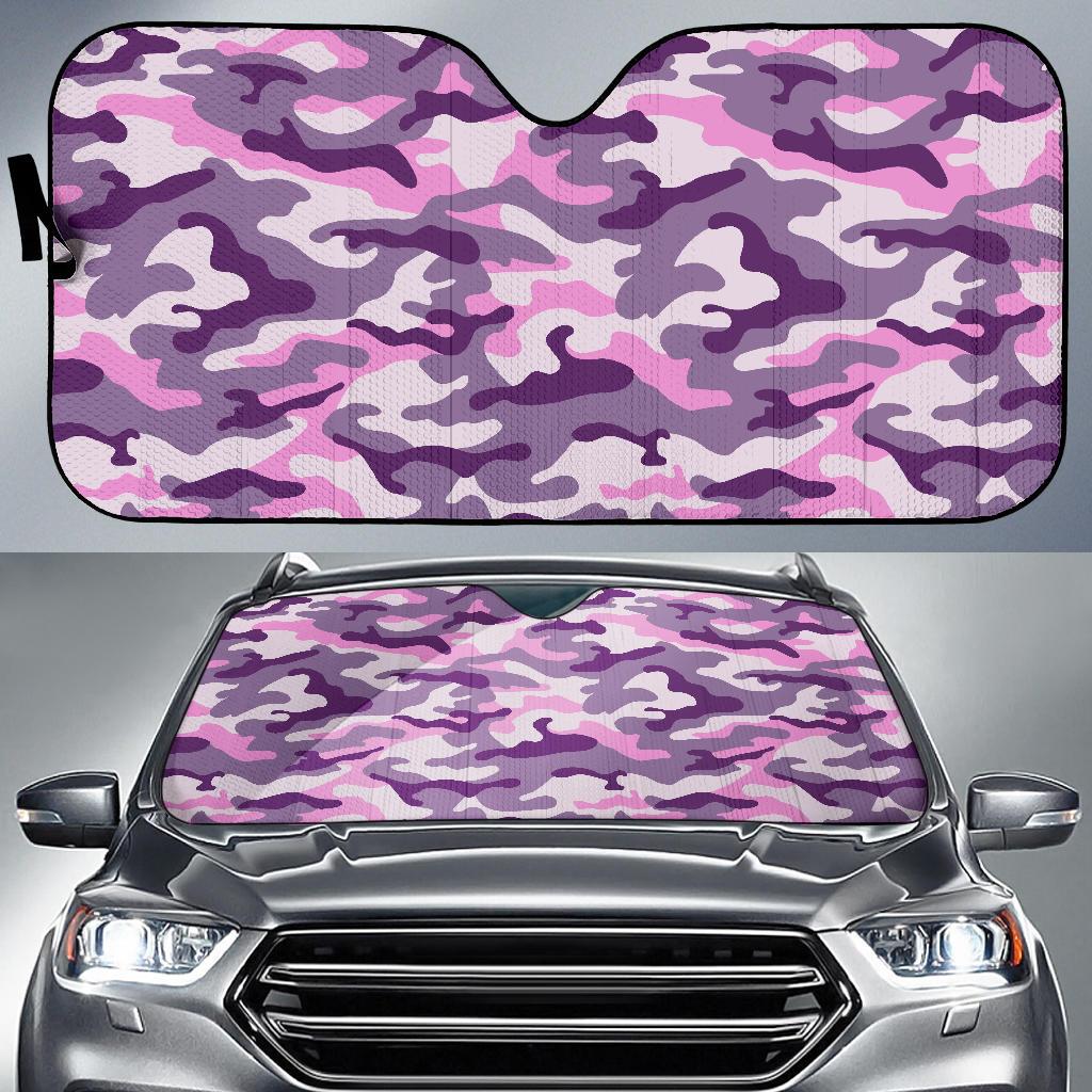 Pink Purple And Grey Camouflage Print Car Sun Shade