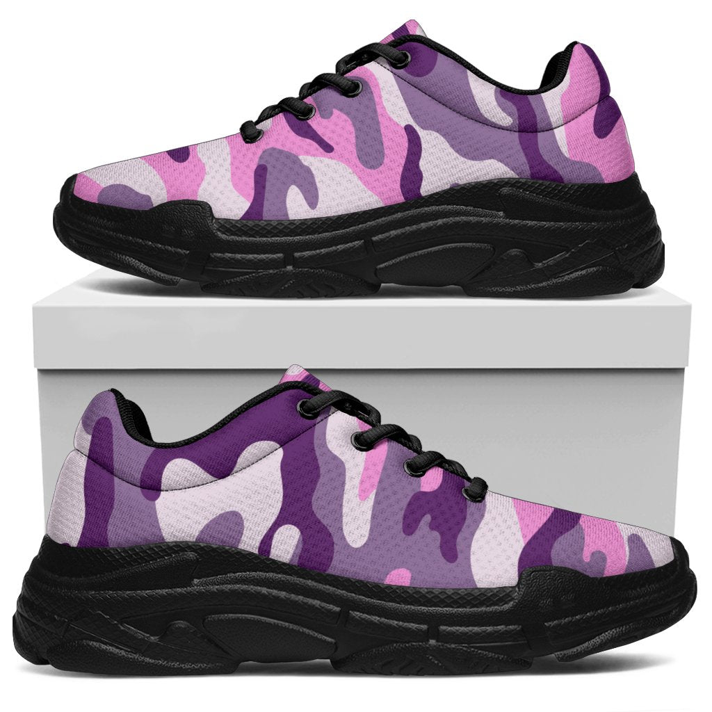 Pink Purple And Grey Camouflage Print Chunky Sneakers