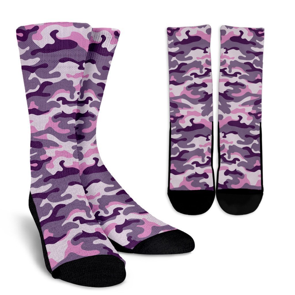 Pink Purple And Grey Camouflage Print Crew Socks