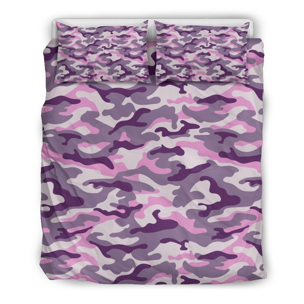 Pink Purple And Grey Camouflage Print Duvet Cover Bedding Set