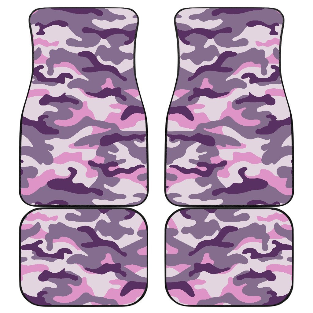 Pink Purple And Grey Camouflage Print Front and Back Car Floor Mats