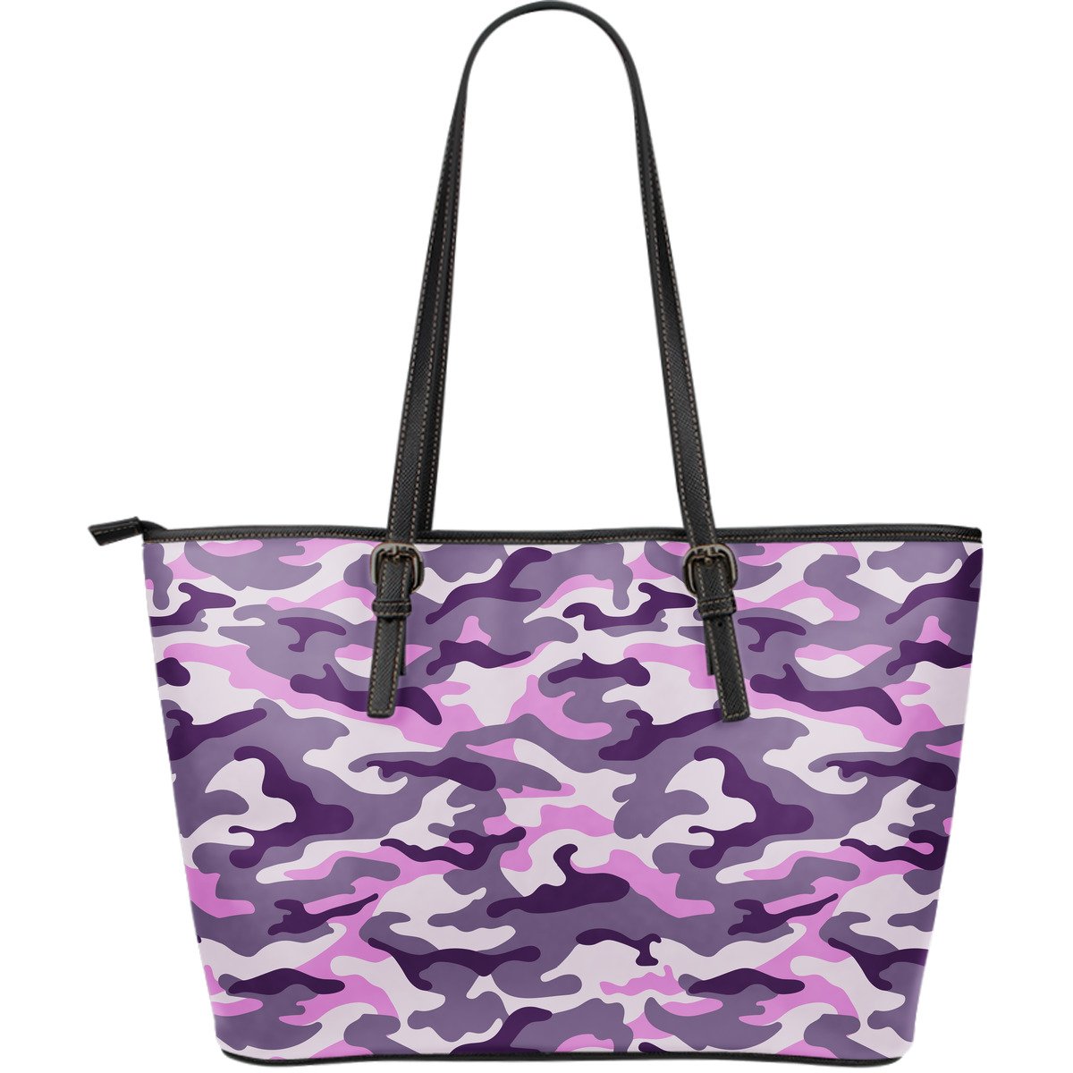 Pink Purple And Grey Camouflage Print Leather Tote Bag