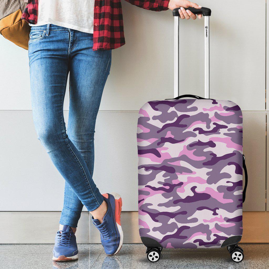 Pink Purple And Grey Camouflage Print Luggage Cover