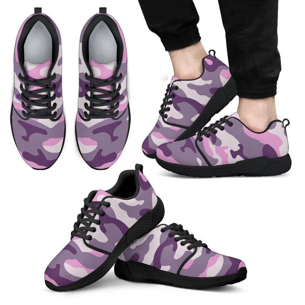 Pink Purple And Grey Camouflage Print Men's Athletic Shoes