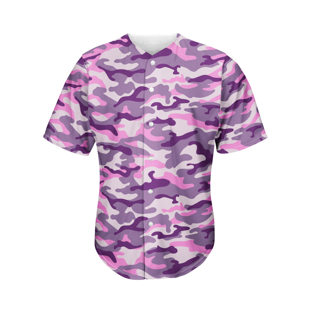 Pink Purple And Grey Camouflage Print Men's Baseball Jersey