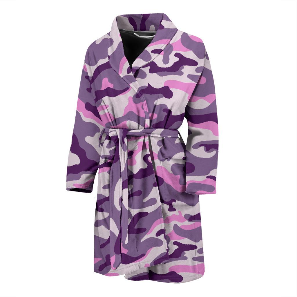 Pink Purple And Grey Camouflage Print Men's Bathrobe