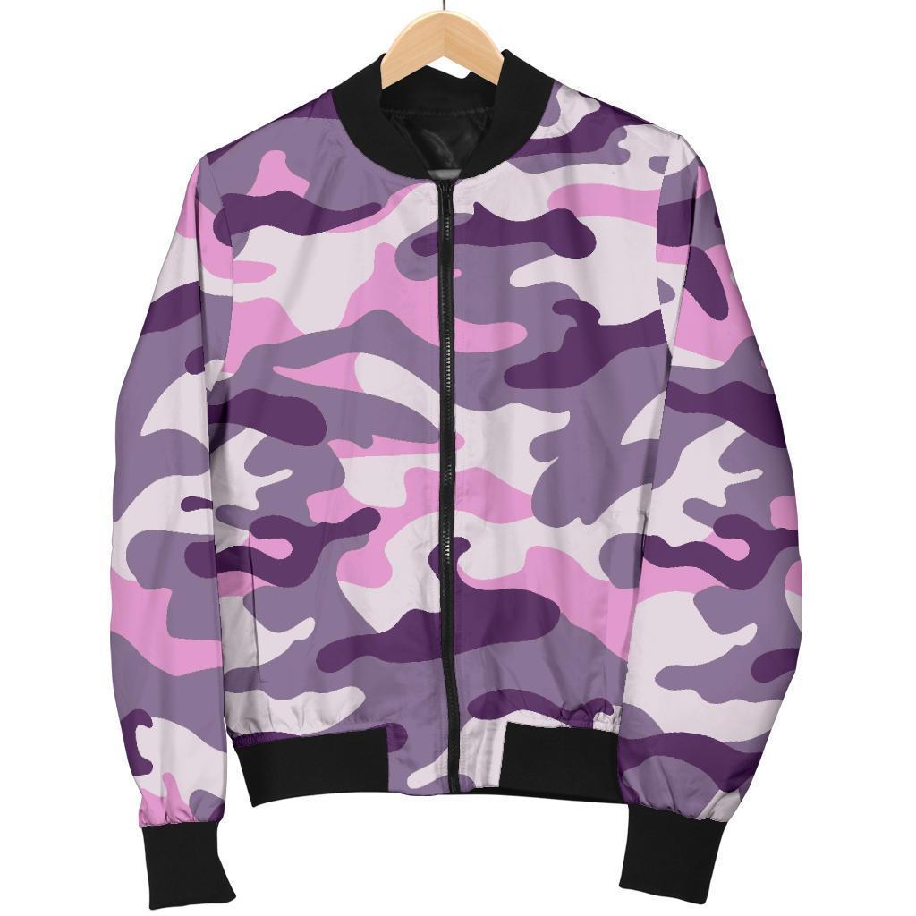 Pink Purple And Grey Camouflage Print Men's Bomber Jacket