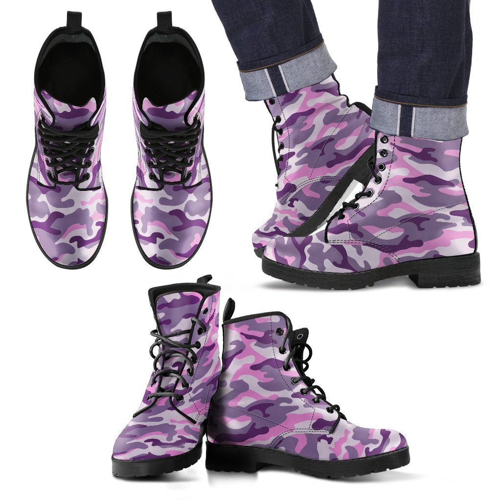 Pink Purple And Grey Camouflage Print Men's Boots