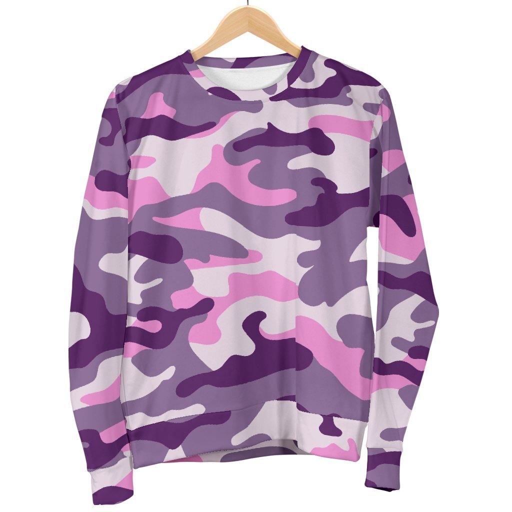 Pink Purple And Grey Camouflage Print Men's Crewneck Sweatshirt