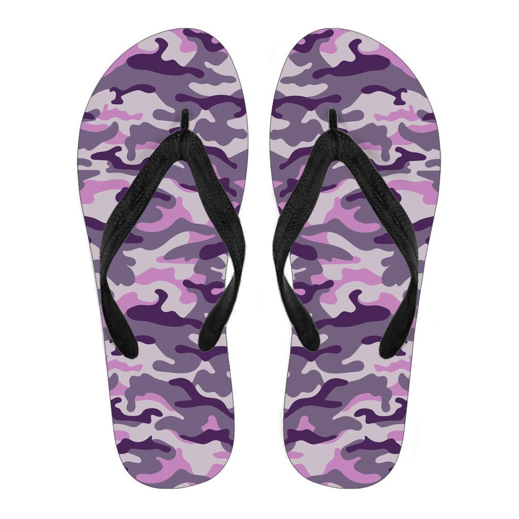 Pink Purple And Grey Camouflage Print Men's Flip Flops