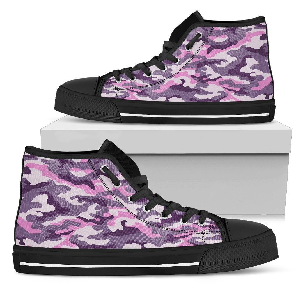 Pink Purple And Grey Camouflage Print Men's High Top Shoes