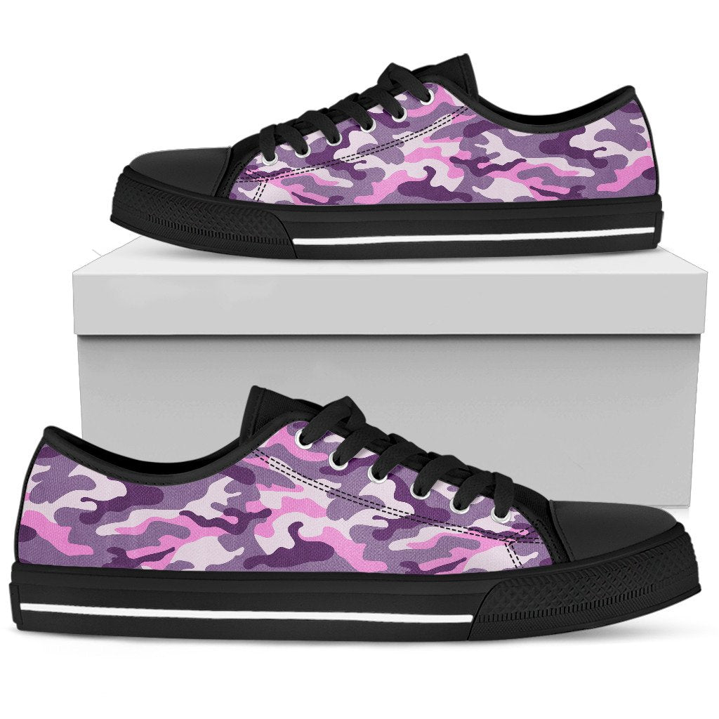 Pink Purple And Grey Camouflage Print Men's Low Top Shoes