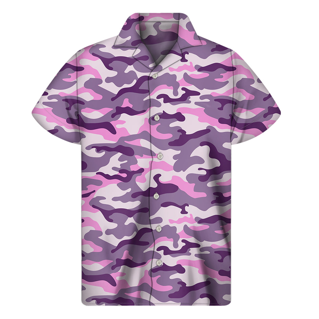 Pink Purple And Grey Camouflage Print Men's Short Sleeve Shirt